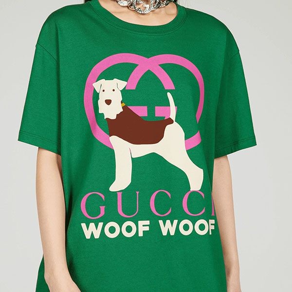 グッチ WOOF WOOF プリント コットン Tシャツ コピー 717422 XJFM7 9095