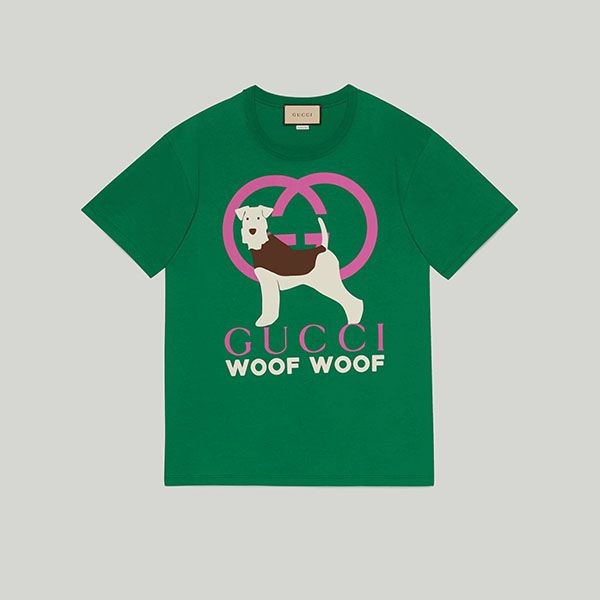 グッチ WOOF WOOF プリント コットン Tシャツ コピー 717422 XJFM7 9095