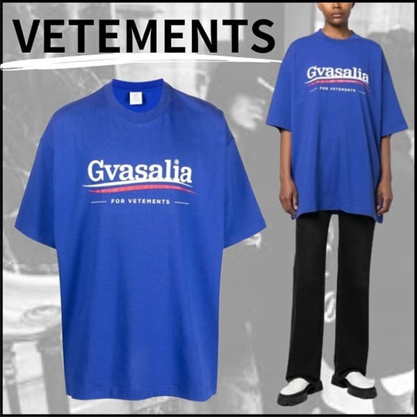 VETEMENTS コピー グラフィックロゴプリント コットンTシャツ UE63TR221NROYALBLUE