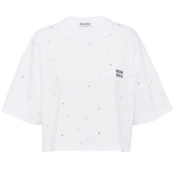 ミュウミュウ tシャツ 偽物 ロゴ コットン Tシャツ MJN385 11EA F0009