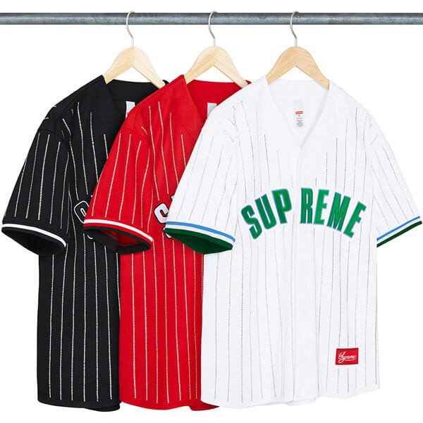 韓国 偽物 tシャツ シュプリーム Supreme Rhinestone Stripe Baseball Jersey ベースボールシャツ
