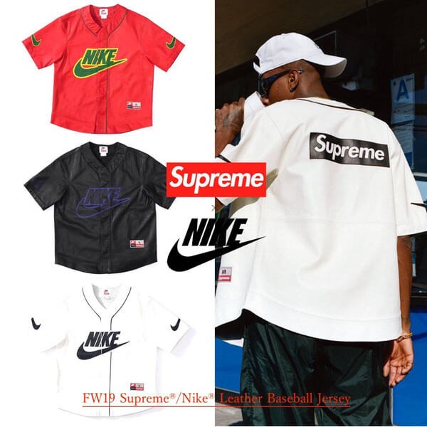 FW19 Supreme Nike  スーパーコピー Leather Baseball Jersey ベースボールシャツ