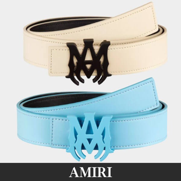 アミリ ベルトコピー Ma Buckle Leather リバーシブルベルトAir Blue Birch