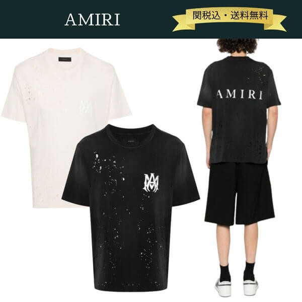 アミリTシャツ偽物 ショットガン ダメージ加工 Tシャツ 半袖