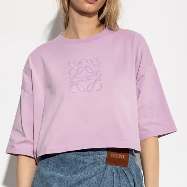 【ロエベ】アナグラム刺繍 クロップド Tシャツ 偽物 lew255151