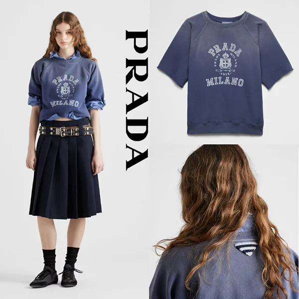 【プラダ パロディ】カレッジスタイル コットンフリース Tシャツ 135730