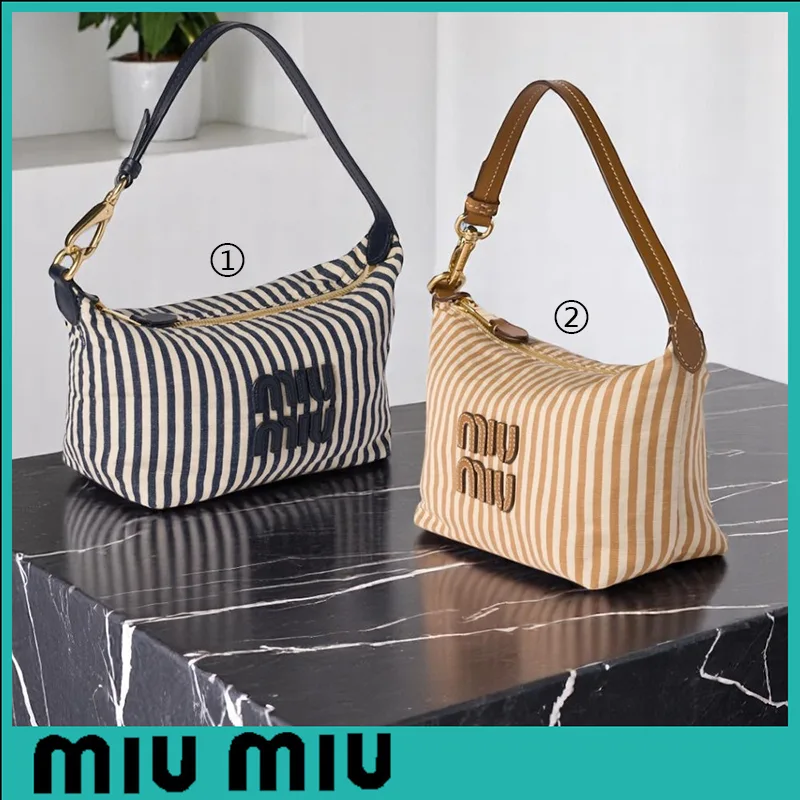 ★ミュウミュウ スーパーコピー★ロゴ入り ストライプ コットンポーチ 2色 miu0608