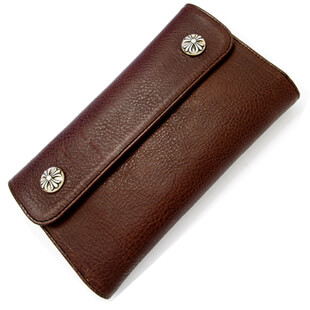 クロムハーツスーパーコピー ウェーブ・クロスボタン・ダークブラウン Wave Wallet Dark Brown Medium Leather  w/Cross Buttons chw02