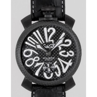 ミラノ GAGAMILANO マニュアル 48mm 手巻き 500本限定 5016.6 ブラック皮 ブラックカーボン/ホワイトアラビア